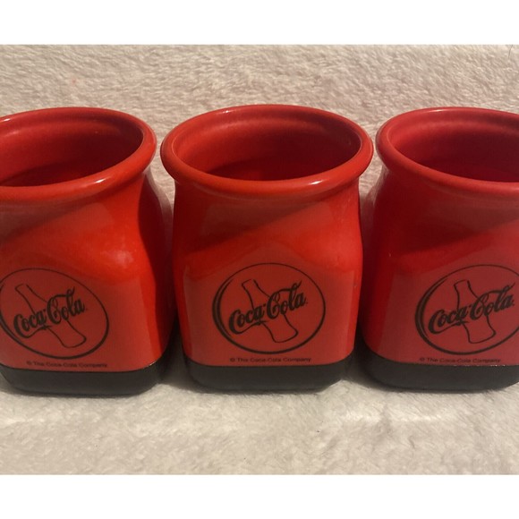 Vintage 3 Coca-Cola Red & Black Rugged Square Plastic Can Koozie Insulator - Picture 2 of 7